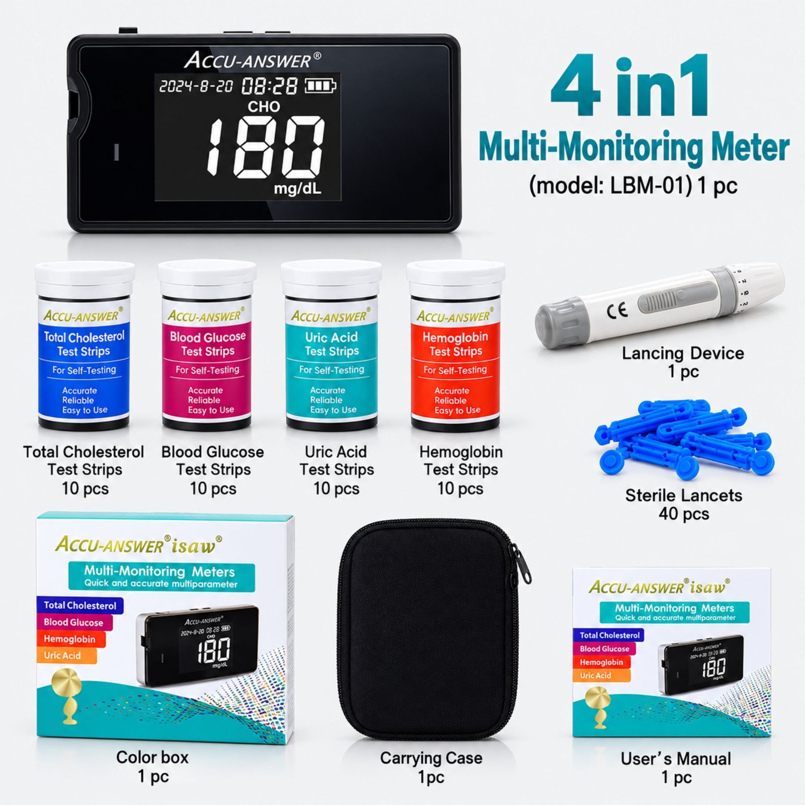 Accu-Answer isaw 4-in-1 Blood Test Monitor Kit with Test Strips - Image 5